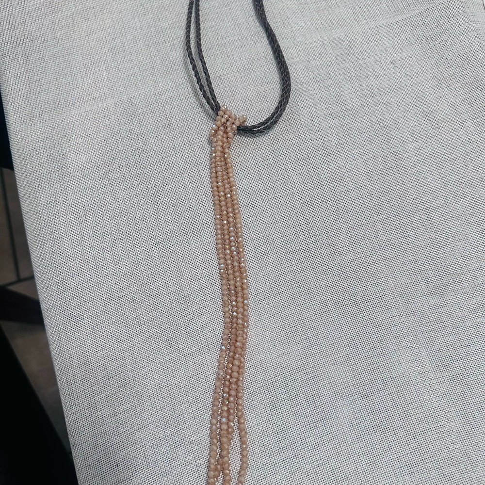 nOir Jewelry Beige Multi-Strand Beaded Tassel Necklace